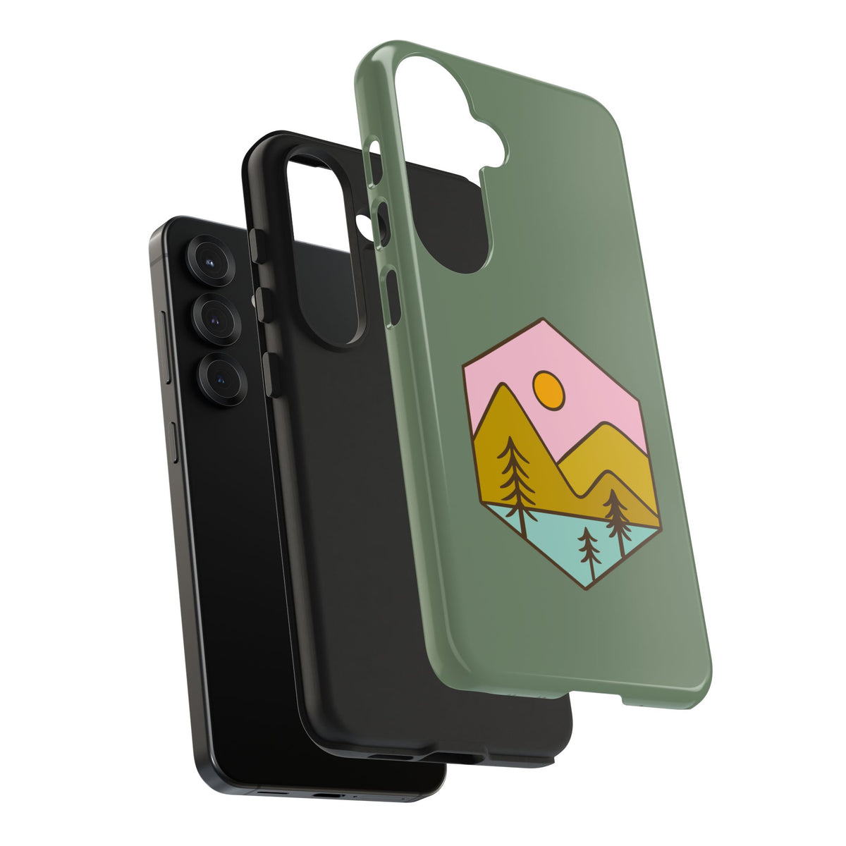Mountain Sunset Tough Phone Case — Rugged Protective Case with Retro Nature Patch