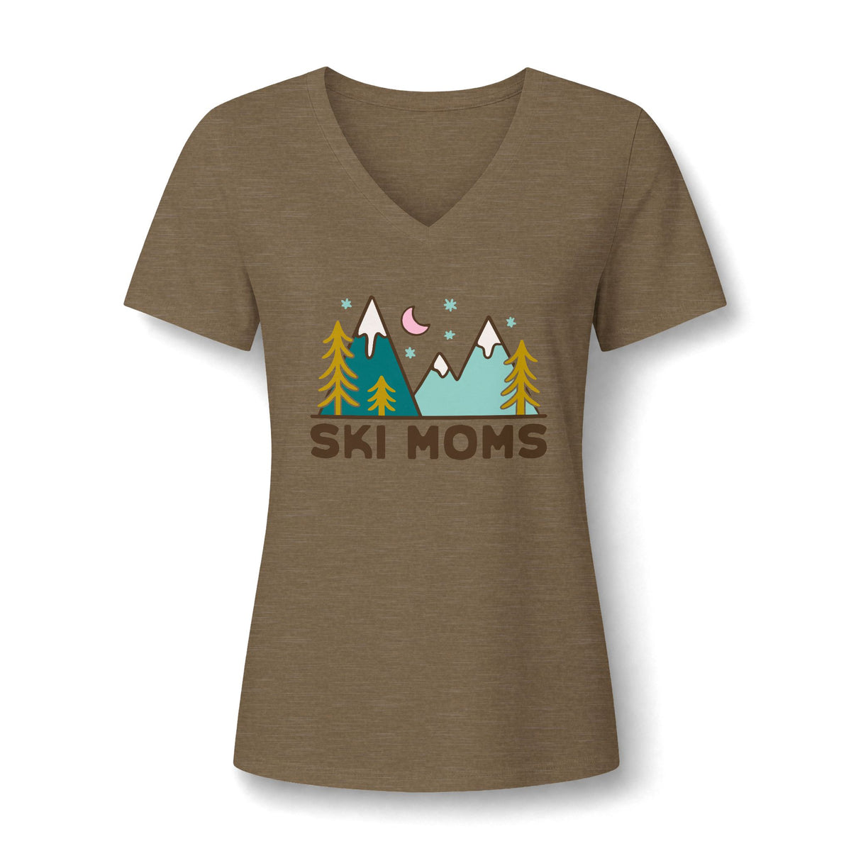 Ski Moms V‑Neck Tee — Mountain Adventure Graphic for Skiing Moms