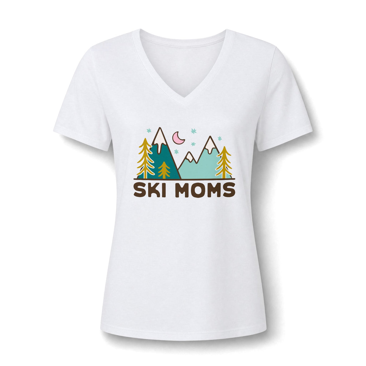 Ski Moms V‑Neck Tee — Mountain Adventure Graphic for Skiing Moms