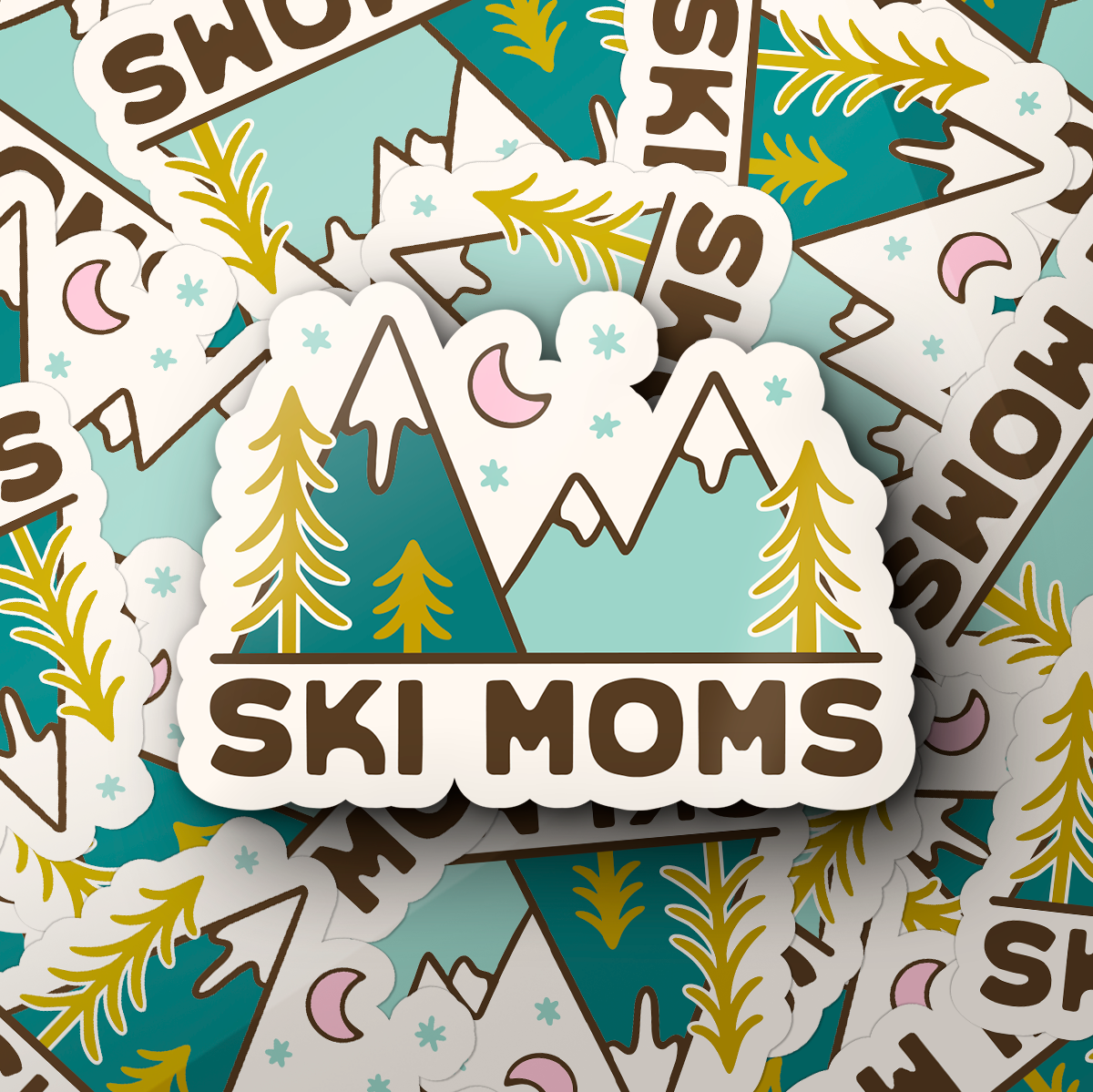 Ski Moms Mountain Scene Die-Cut Sticker