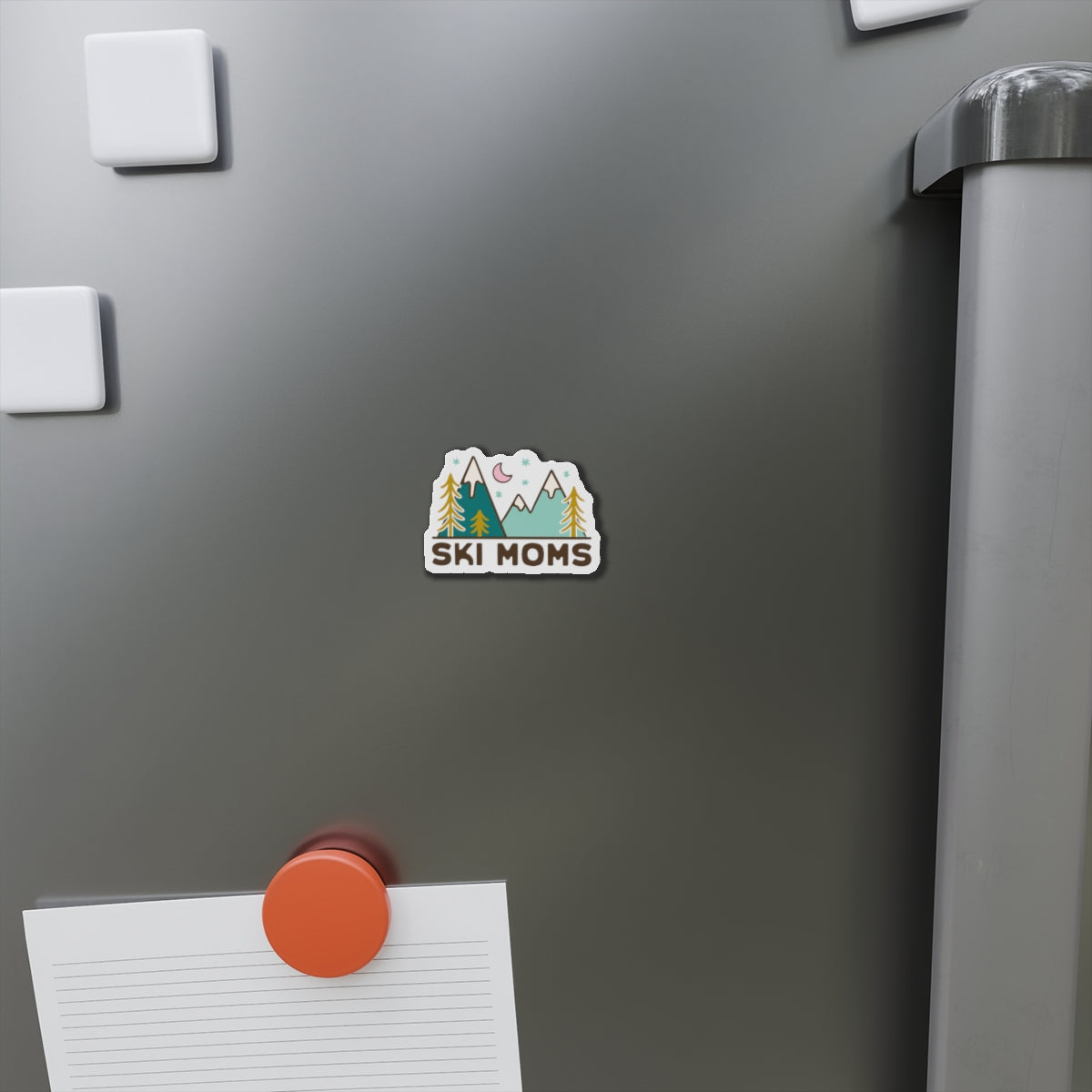 Ski Moms Die-Cut Magnet — Mountain Skiing Refrigerator Sticker for Skiing Moms