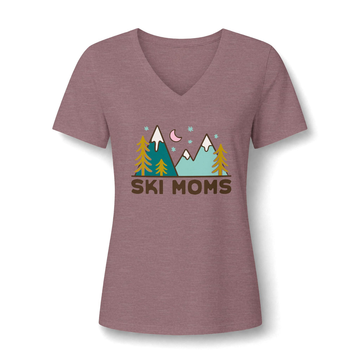 Ski Moms V‑Neck Tee — Mountain Adventure Graphic for Skiing Moms