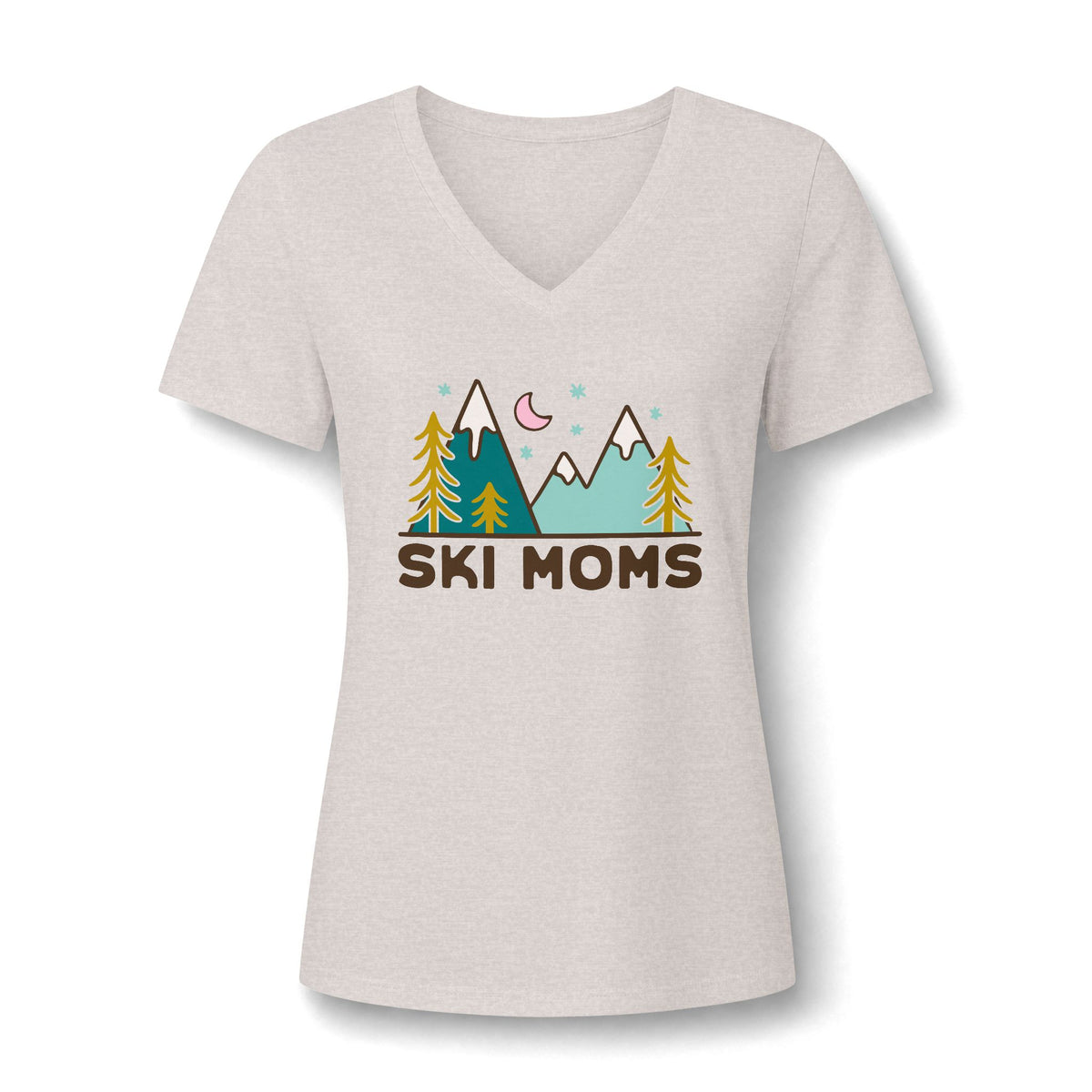 Ski Moms V‑Neck Tee — Mountain Adventure Graphic for Skiing Moms